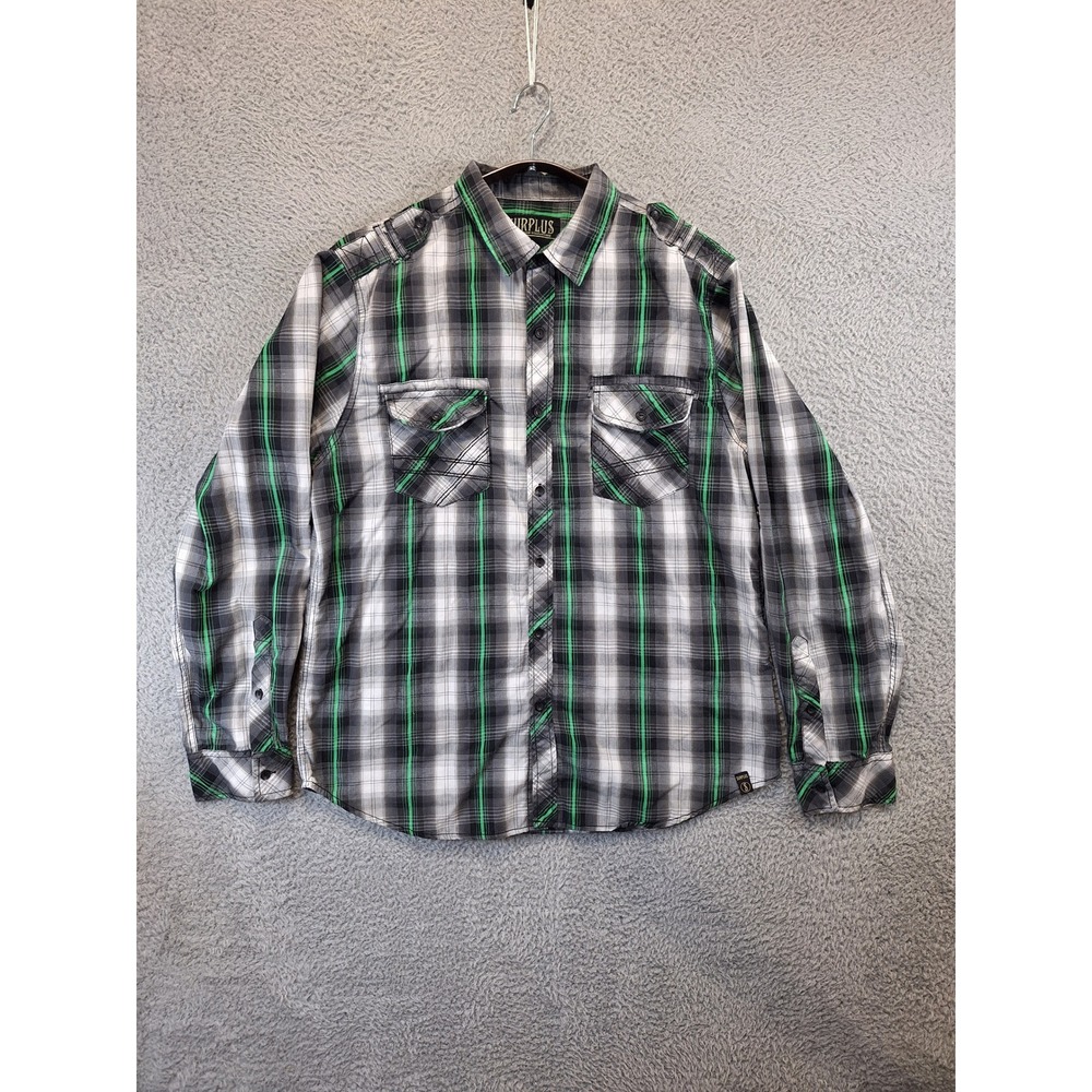 Surplus Button Up Shirt Mens XL Plaid Long Sleeve Grunge Y2K Preppy Causal‎